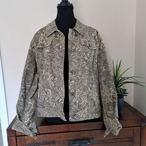 Christopher & Banks Jacket Women's Large Tan Black Floral Geometric Print